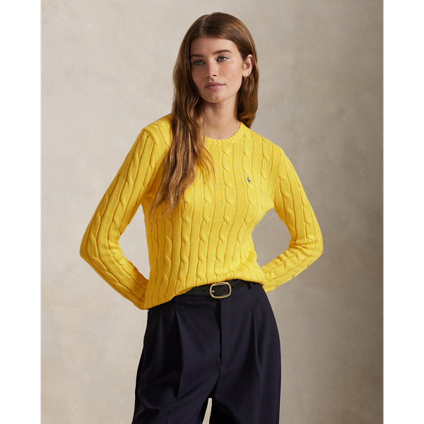 Ralph Lauren Cable-knit Cotton Crewneck Sweater In Trainer Yellow