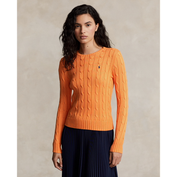 Ralph Lauren Cable-knit Cotton Crewneck Sweater In Sun Orange
