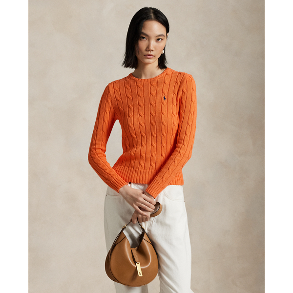 Ralph Lauren Cable-knit Cotton Crewneck Sweater In Sun Orange