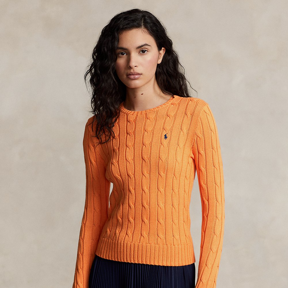 Ralph Lauren Cable-knit Cotton Crewneck Sweater In Sun Orange