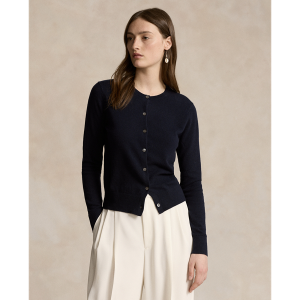 Ralph Lauren Cashmere Crewneck Cardigan In Hunter Navy