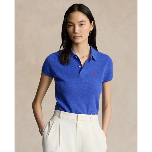 Shop Ralph Lauren Slim Fit Cashmere Polo Shirt In Maidstone Blue