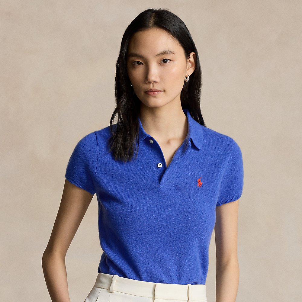 Shop Ralph Lauren Slim Fit Cashmere Polo Shirt In Maidstone Blue