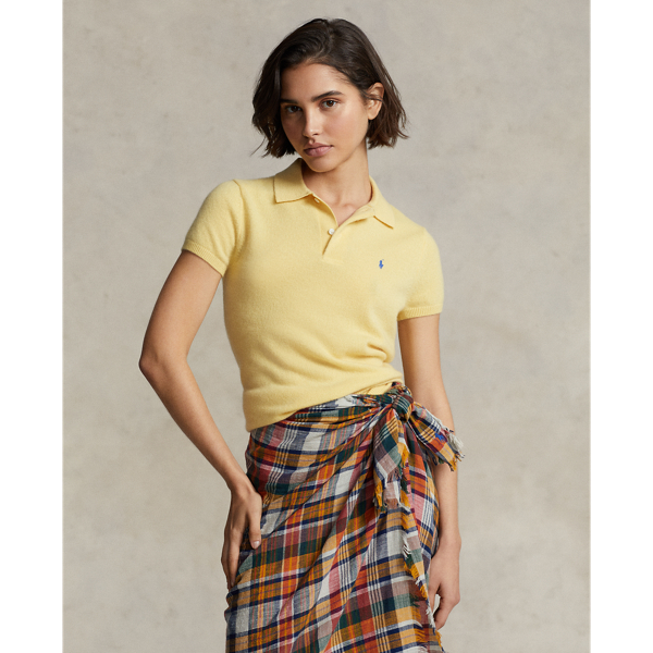 Ralph Lauren Slim Fit Cashmere Polo Shirt In Fall Yellow