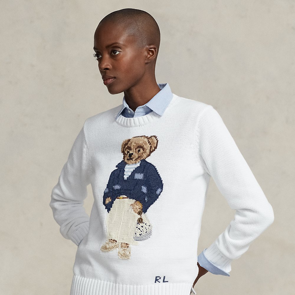 Shop Ralph Lauren Polo Bear Cotton-blend Sweater In White Multi