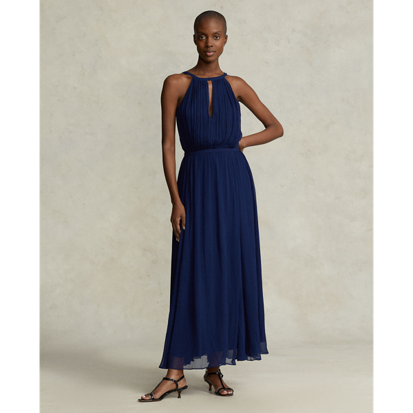 Polo Ralph Lauren Midi Viscose Dress In Newport Navy