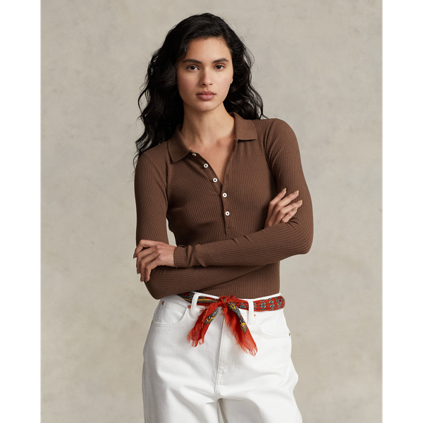 POLO RALPH LAUREN RIBBED LONG-SLEEVE POLO SHIRT 