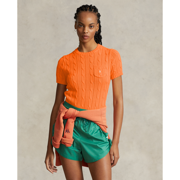 Polo Ralph Lauren Cable-knit Cotton Short-sleeve Sweater In Fair Orange