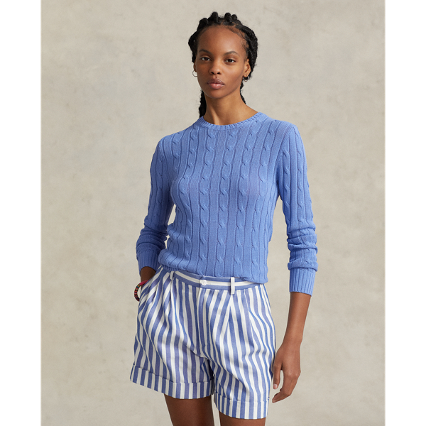Ralph Lauren Cable-knit Cotton-blend Crewneck Sweater In New Litchfield Blue