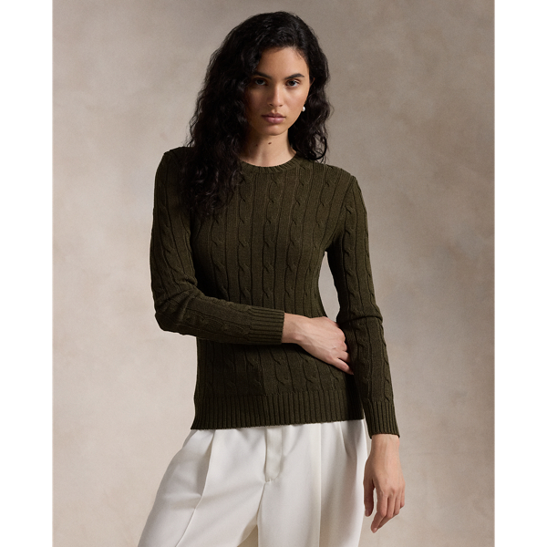 Ralph Lauren Cable-knit Cotton-blend Crewneck Sweater In Canopy Olive