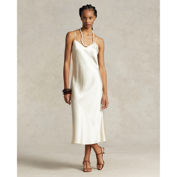 Ralph Lauren Mulberry Silk Midi Slip Dress In Champagne