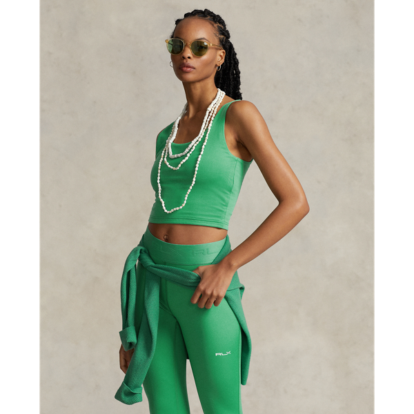 Ralph Lauren Cropped Sueded Jersey Tank Top In Raft Green