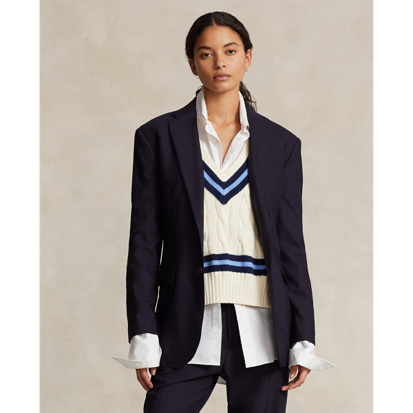 Ralph Lauren Stretch Wool-blend Blazer In Navy