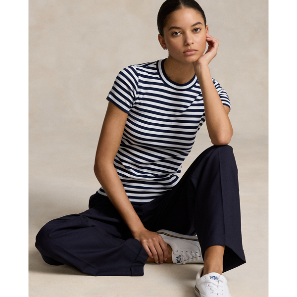 T-shirt à col rond côtelé en coton rayé - Polo Ralph Lauren - Modalova