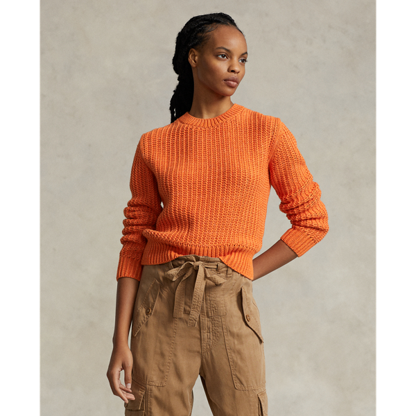 Polo Ralph Lauren Openwork Cotton-blend Crewneck Sweater In Orange Mutli