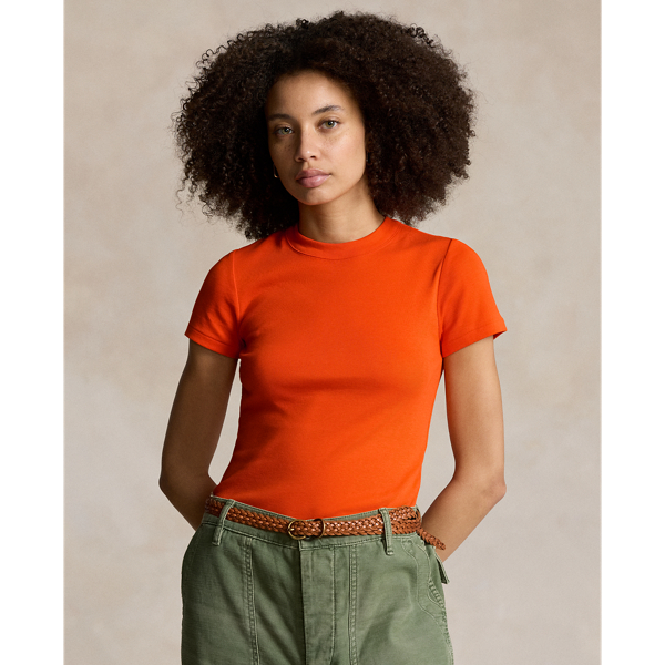 Ralph Lauren Ribbed Cotton Tee In Sailing Orange