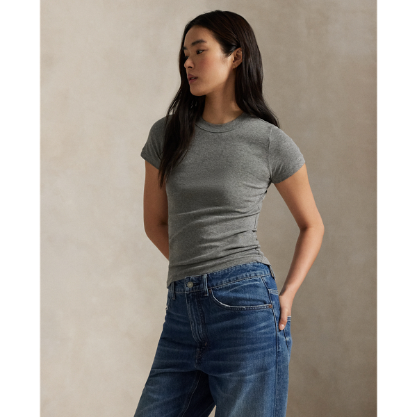Polo Ralph Lauren Ribbed Cotton Tee In Battalion Heather