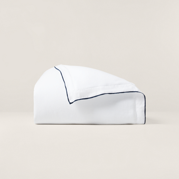 Polo Ralph Lauren Rl Linen Contrast Duvet Cover In White/navy