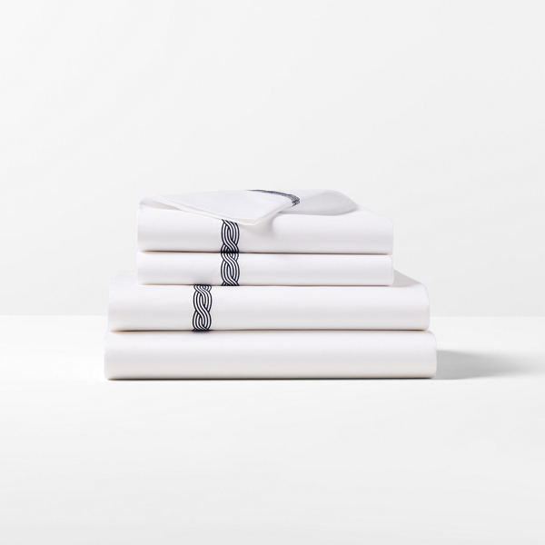 Ralph Lauren Spencer Cable Embroidery Sheet Set In Navy