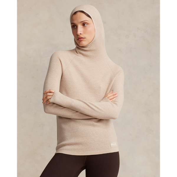 Ralph Lauren Merino Wool Snood Pullover In Dune Tan Heather