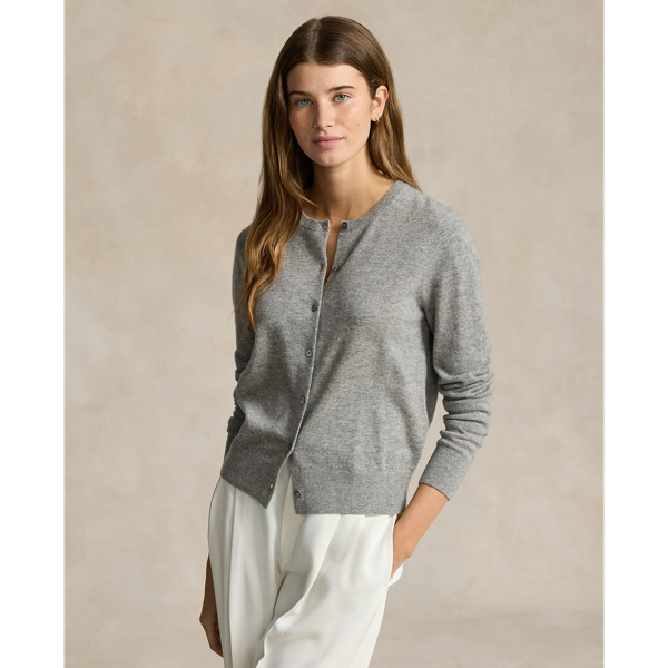 Ralph Lauren Cashmere Crewneck Cardigan In Battalion Grey Heather