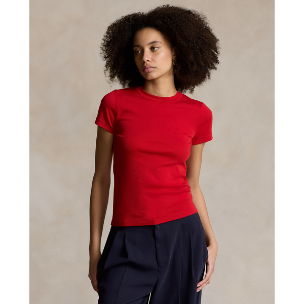 Ralph Lauren Ribbed Cotton Tee In Rl2000 Red