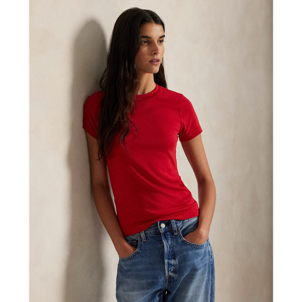 Ralph Lauren Ribbed Cotton Tee In Rl2000 Red