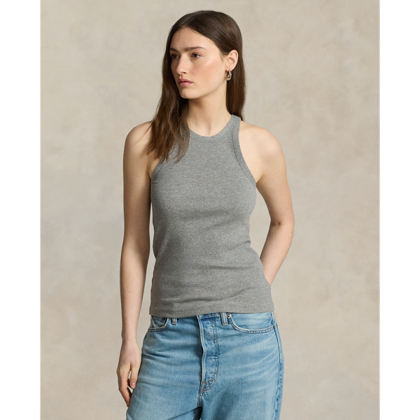 Ralph Lauren Ribbed Cotton Tank Top In Battalion Heather