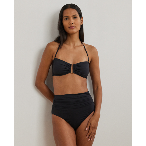 Accented with Lauren's signature logo on the centre back, this timeless bikini bottom is designed with a shirred waistband and a high-waisted silhouette for a flattering fit.