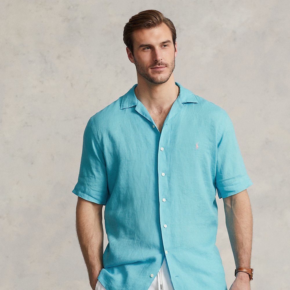 Polo Ralph Lauren Linen Camp Shirt In Perfect Turquoise