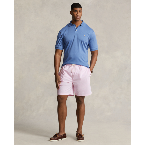 Polo Ralph Lauren Swim Trunks Striped Elastic Waistband In Carmel Pink Seersucker