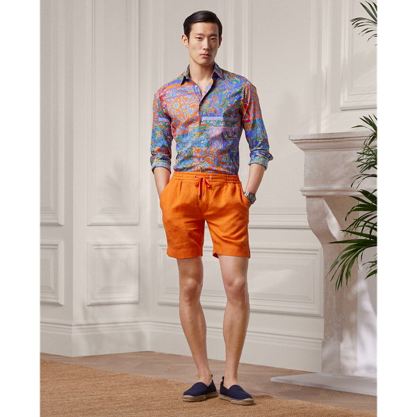 Ralph Lauren Purple Label Textured Linen Dobby Short In Orange