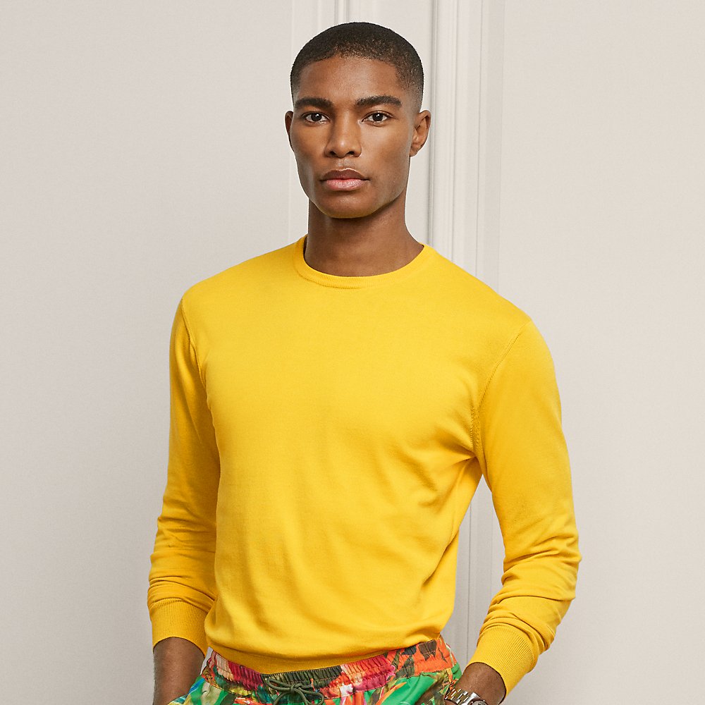 Ralph Lauren Purple Label Cotton Crewneck Sweater In Slicker Yellow