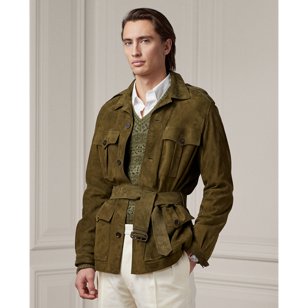 Ralph Lauren Purple Label Suede Belted Jacket In Sahara Olive | ModeSens