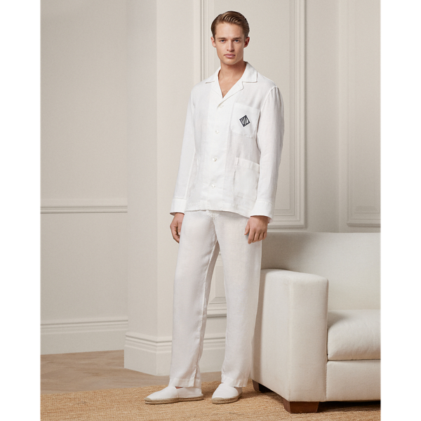 Ralph Lauren Purple Label Monogram Linen Pyjama Set In White