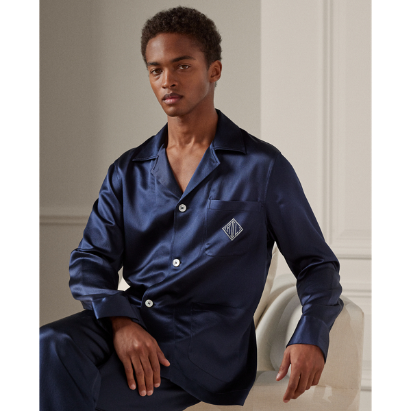 Ralph Lauren Purple Label Monogram Silk Pajama Set In Navy
