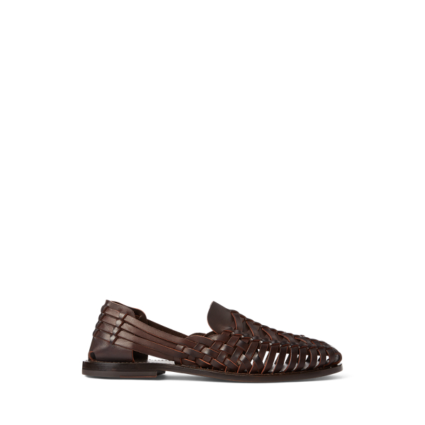 Ralph Lauren Handwoven Leather Sandal In Luggage Brown