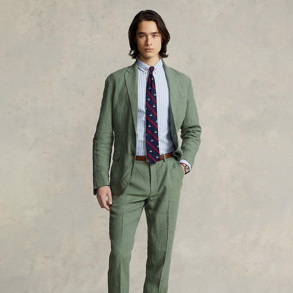 Ralph Lauren Linen Suit Trouser In Cargo Green