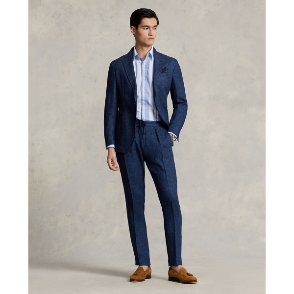 Ralph Lauren Pleated Linen Herringbone Suit Trouser In Navy | ModeSens