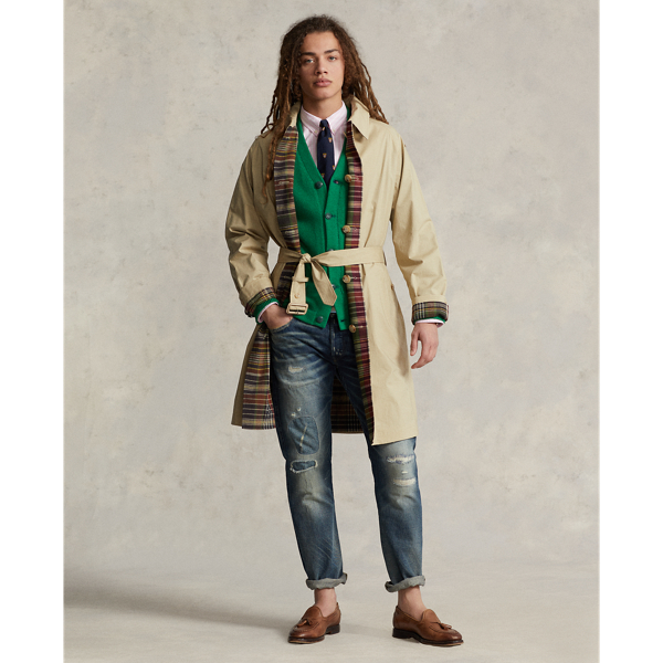 Ralph Lauren Reversible Poplin-madras Balmacaan Coat In Olive