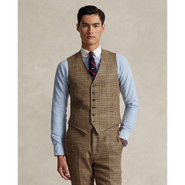 Ralph Lauren Plaid Linen-silk Vest In Sage/tan/brown Multi
