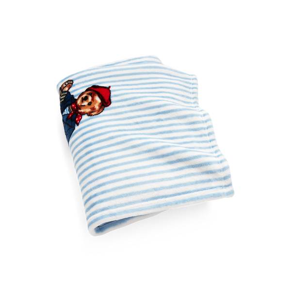 Shop Ralph Lauren Teddy Bear Stripe Throw Blanket In Blue
