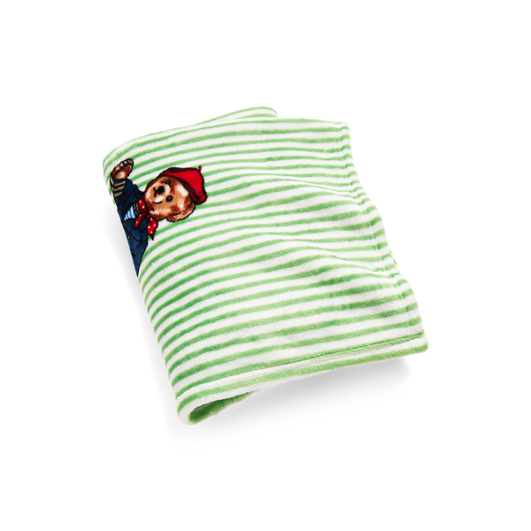 Shop Ralph Lauren Teddy Bear Stripe Throw Blanket In Green