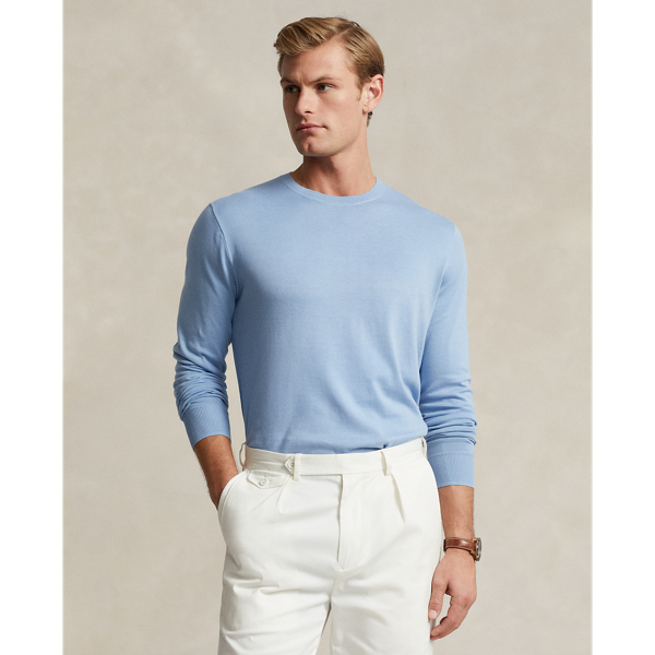 Ralph Lauren Cotton Crewneck Sweater In Chambray Blue
