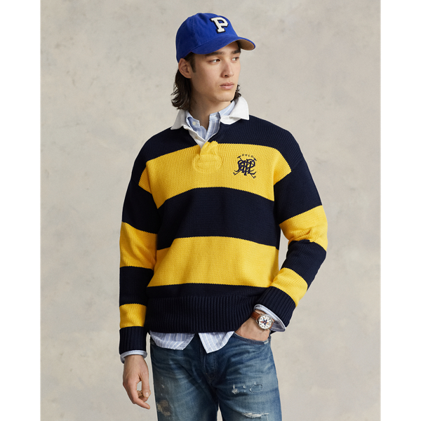 Ralph Lauren Crest Striped Cotton Rugby Sweater In Navy Multi | ModeSens
