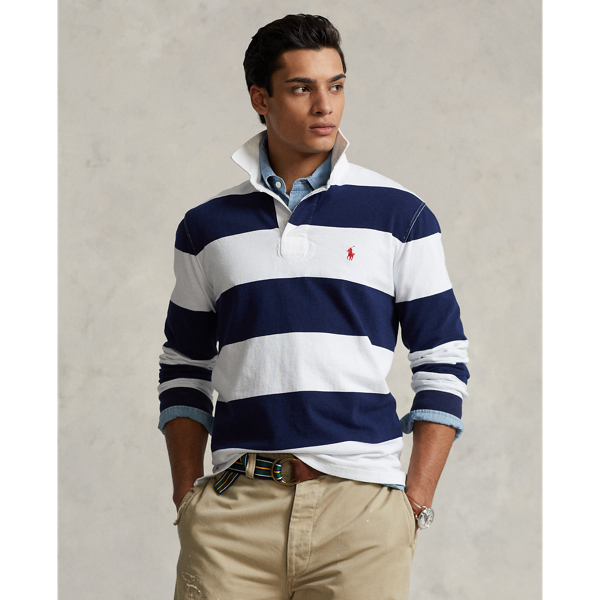 Ralph Lauren Classic Fit Striped Jersey Rugby Shirt In Newport Navy/white
