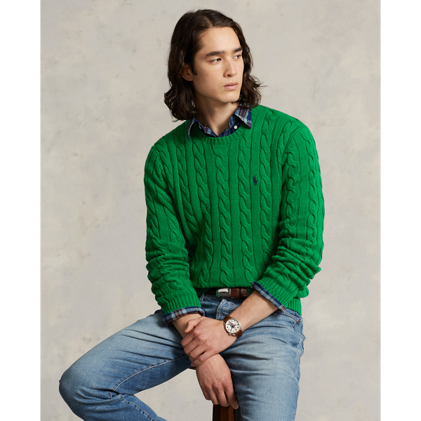 Ralph Lauren Cable-knit Cotton Sweater In Athletic Green