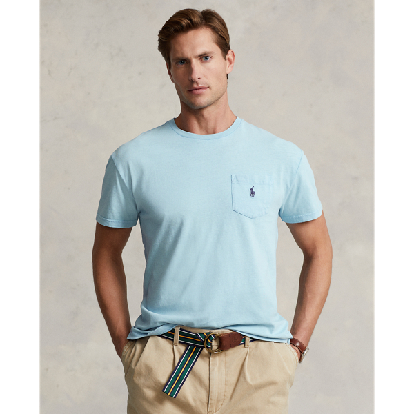 Ralph Lauren Classic Fit Cotton-linen Pocket T-shirt In Powder Blue
