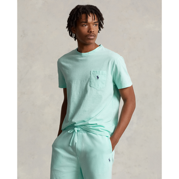 Polo Ralph Lauren Classic Fit Cotton-linen Pocket T-shirt In Island Aqua