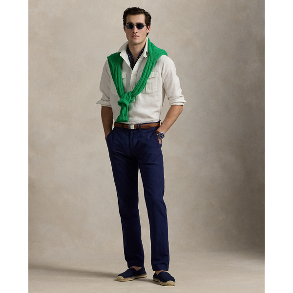 Shop Ralph Lauren Straight Fit Linen-cotton Pant In Newport Navy